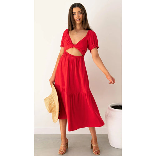 Damen Midi-Kleid mit verspielten Cut-Outs und Bindedetails Drune