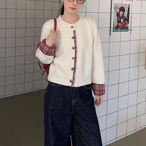 Damen Strickjacke mit kreativem Knopfdesign und kontrastierender Innenauskleidung Drune