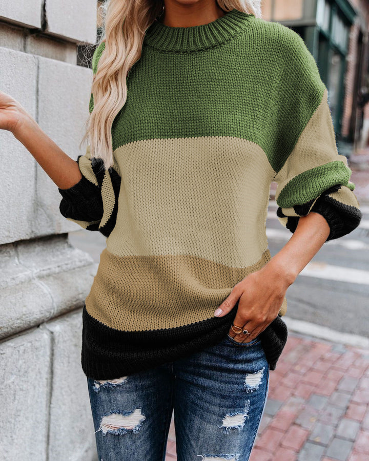 Damen Grobstrickpullover mit farbigen Blockelementen Drune