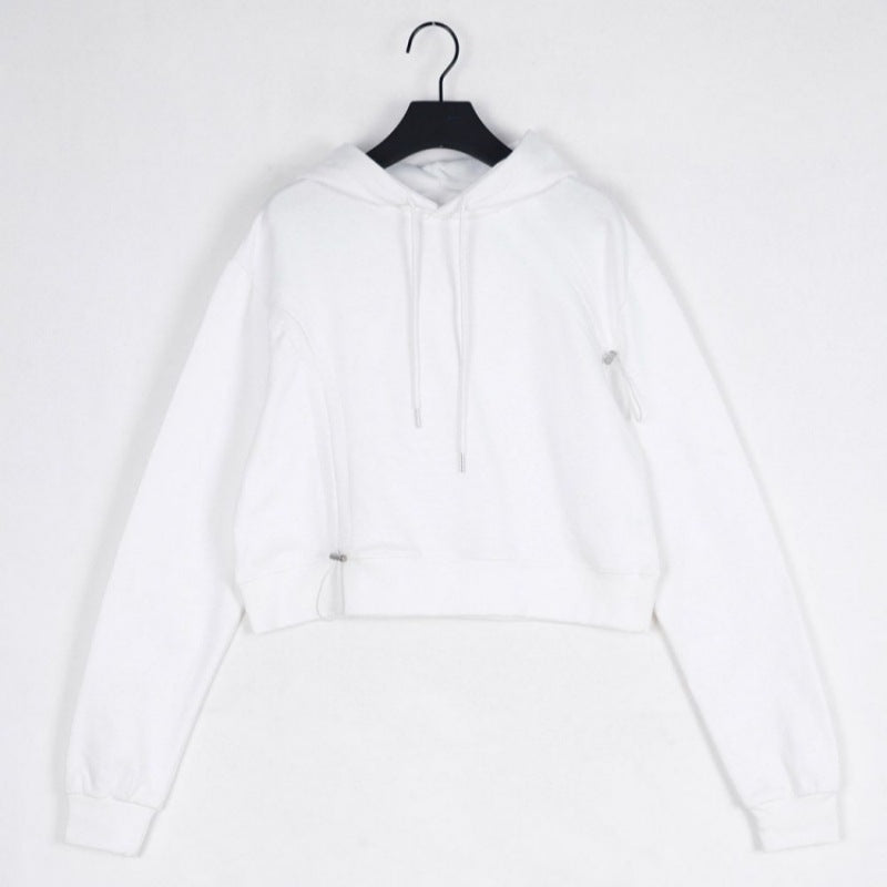 Damen cropped Kapuzenpullover mit verstellbarem Kordelzug Drune