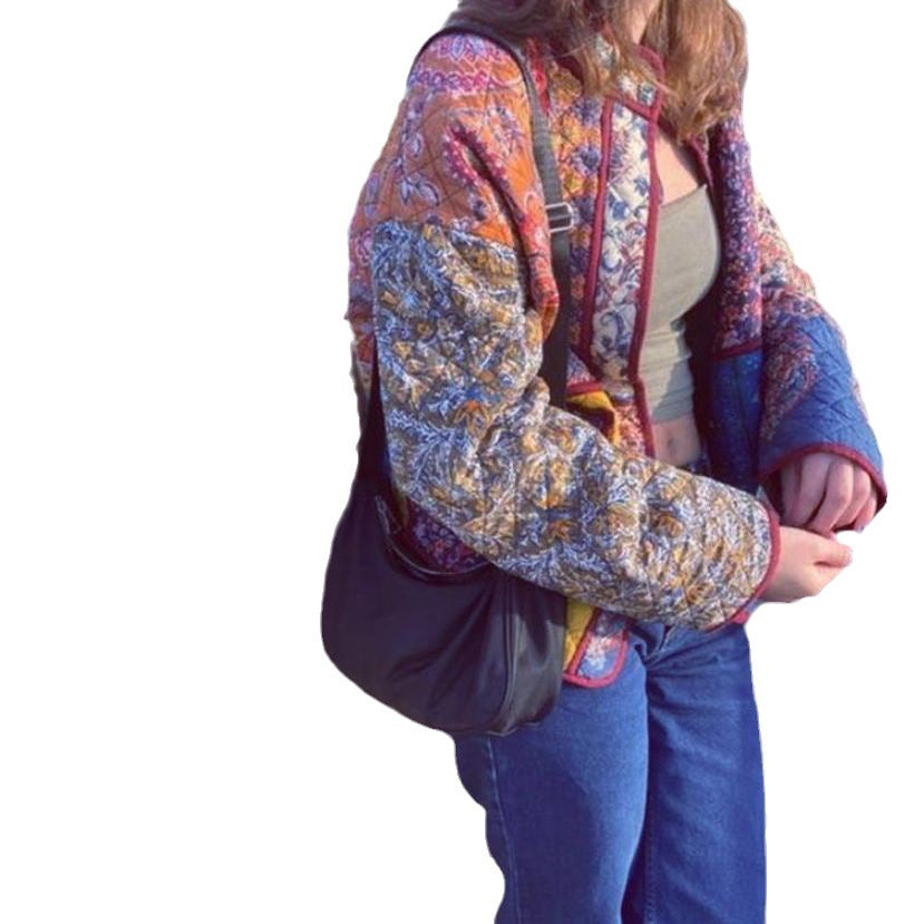 Damen Quilted Jacke mit buntem Patchwork-Design und praktischen Taschen Drune
