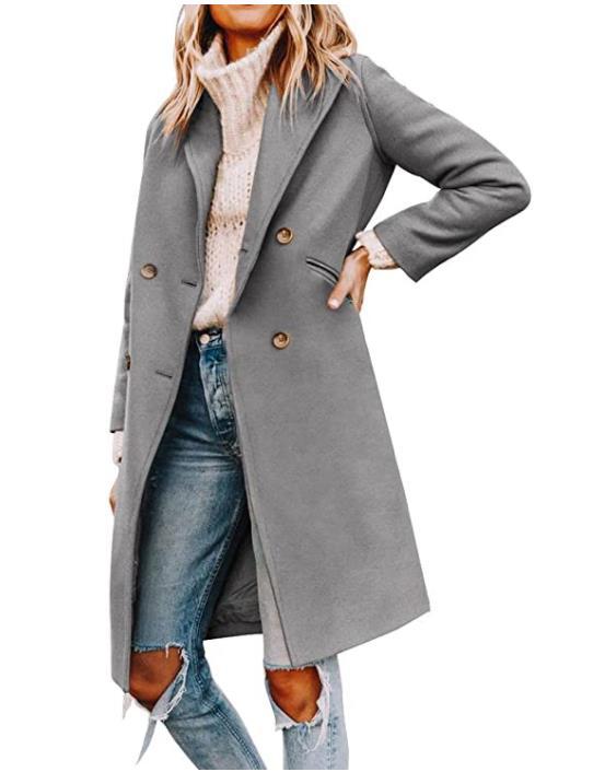 Damen eleganter, taillierter Wollmantel mit doppelter Knopfleiste Drune