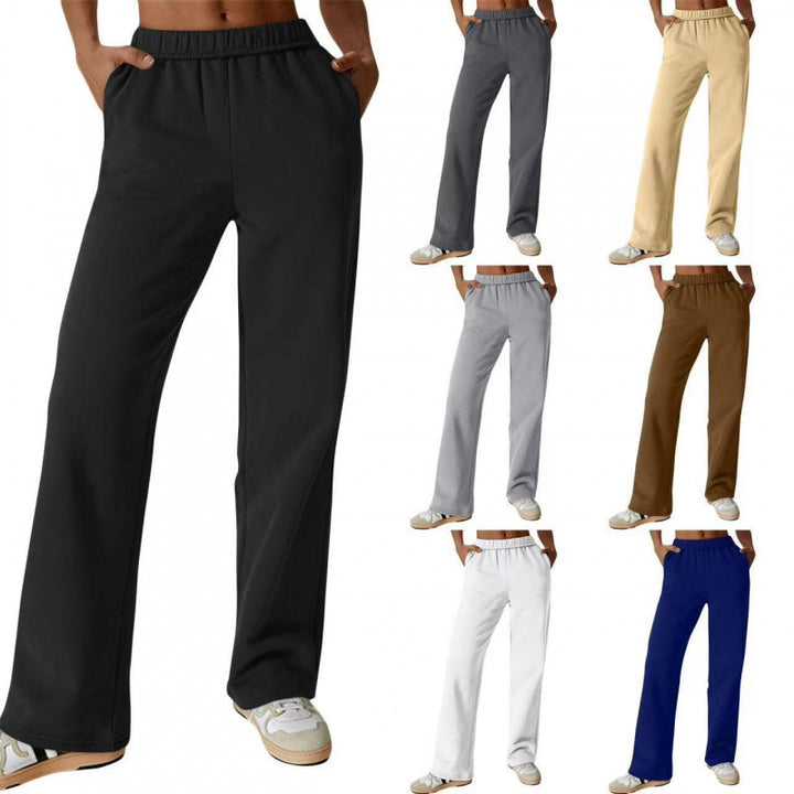 Damen nan hochgeschnittene ausgestellte Loungehose mit elastischem Komfortbund und verdeckten Eingrifftaschen Drune