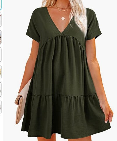 Damen V-Ausschnitt Kleid mit weit schwingendem Saum Drune