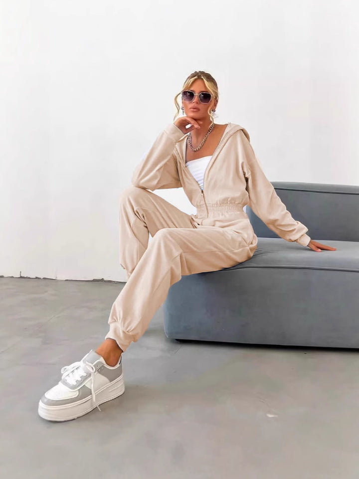 Damen weicher Fleece-Jumpsuit mit hohem Kragen und tailliertem Schnitt Drune