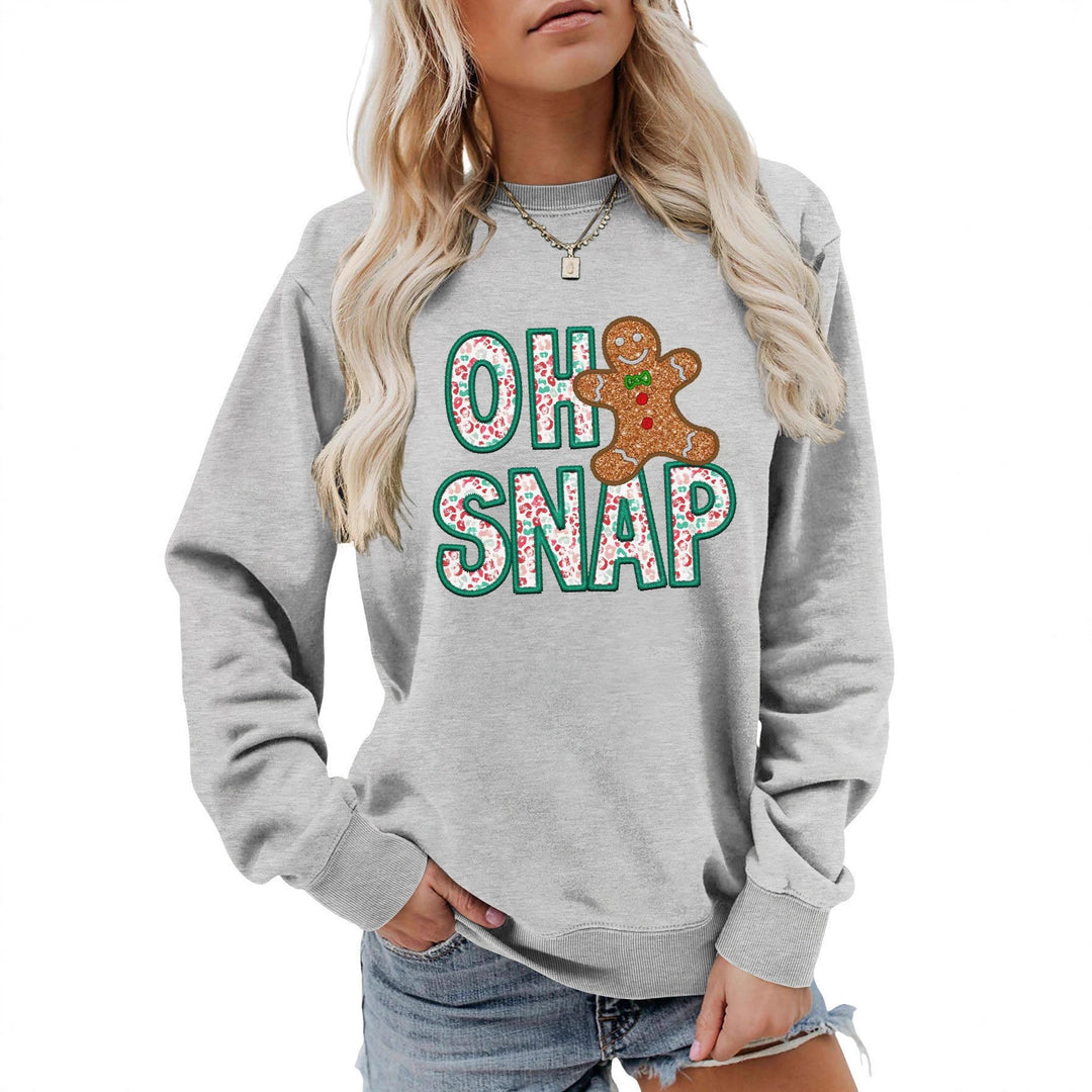 Damen Sweatshirt mit lustigem Lebkuchenmann-Motiv und funkelndem Schriftzug Drune