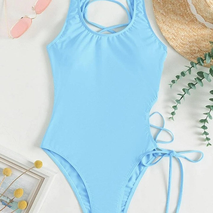 Damen Einteiler Badeanzug mit modischem Cut-Out und verstellbaren Seitenbändern Drune