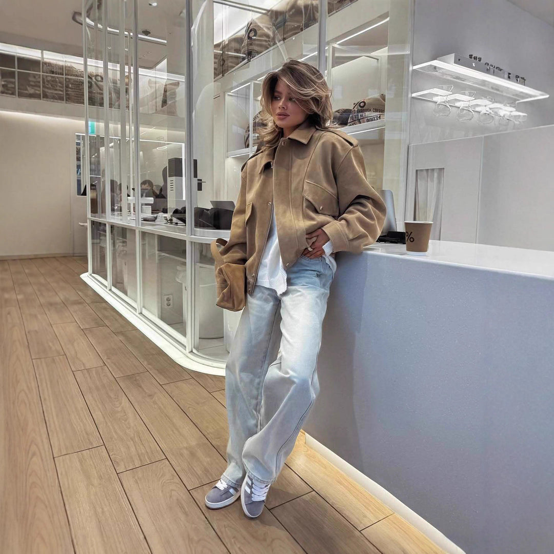 Damen Modische Oversized-Wildlederjacke Drune