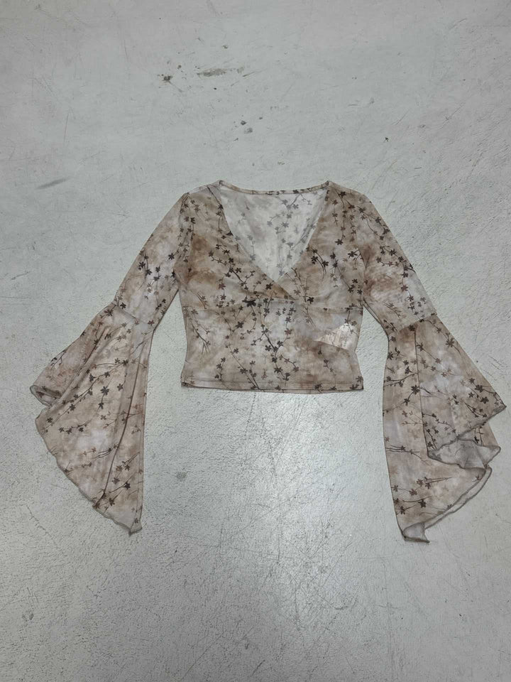Damen Wickeloberteil mit voluminösen Ärmeln und floralem Print Drune