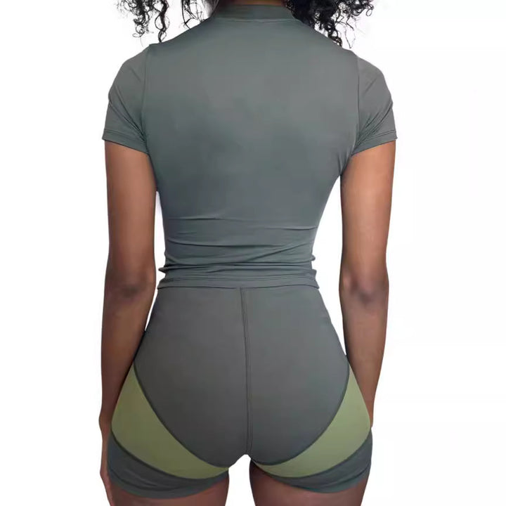 Damen Sportliches Kurzarm-Set mit Reißverschluss und modischem Design Drune