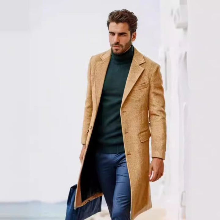 Herren eleganter lange Wool Blend Mantel Drune