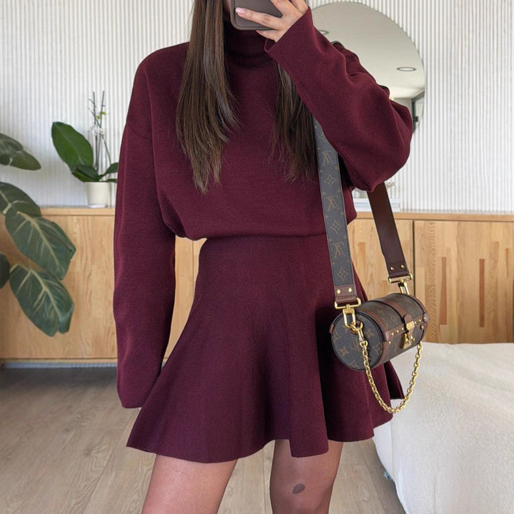Damen modischer Strickkleid mit Hoodie Drune