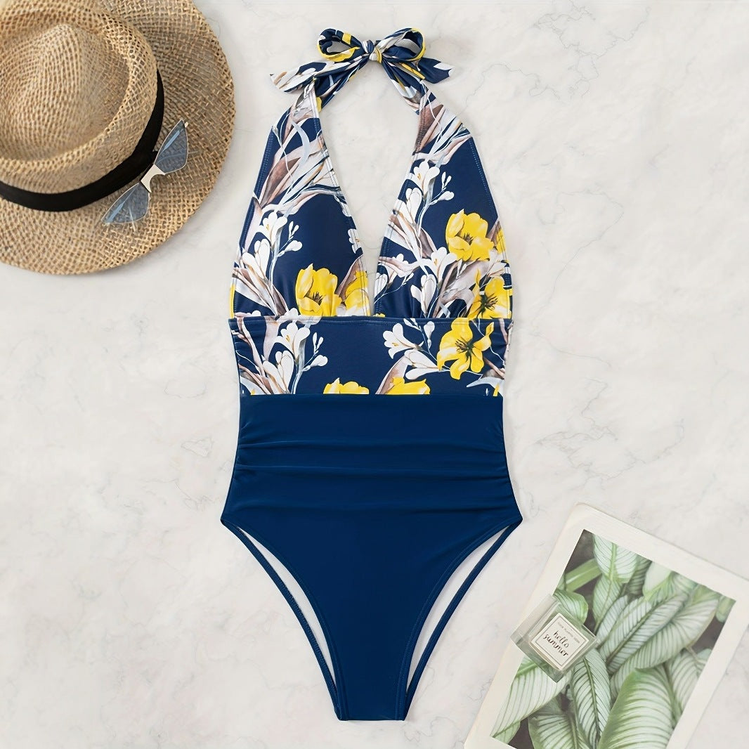 Damen Hochgeschnittener Floral Badeanzug Drune