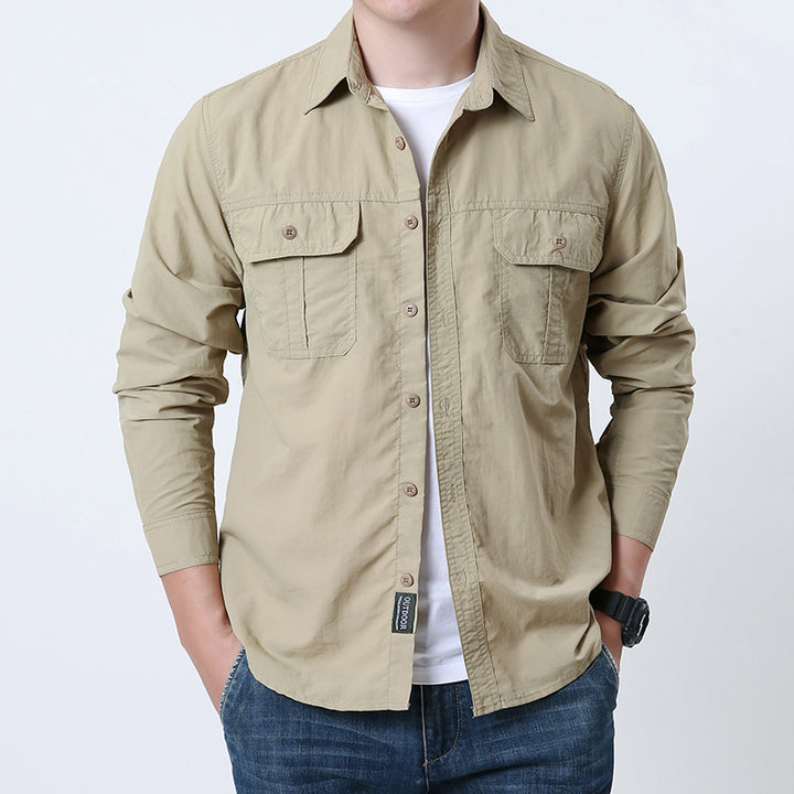 Herren nan leichtes Outdoor-Hemdjacke mit doppelten Klappentaschen, knöpfbarer Front und atmungsaktivem Technikstoff Drune