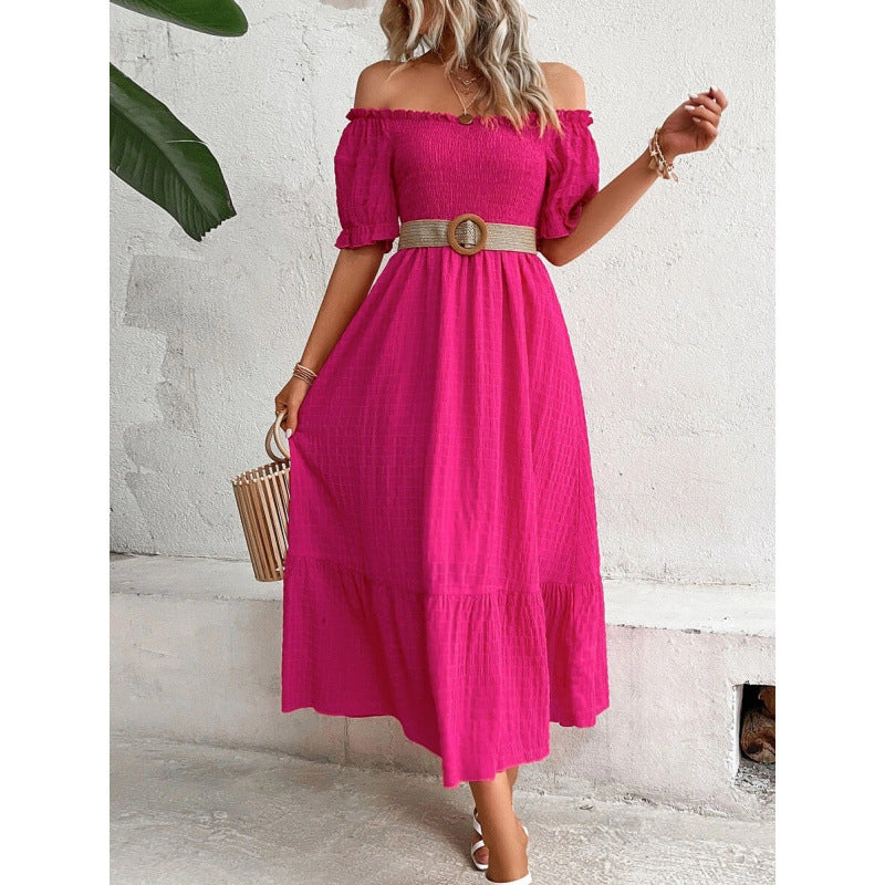 Damen Off-Shoulder Maxikleid mit voluminösen Ärmeln und fließendem Schnitt Drune