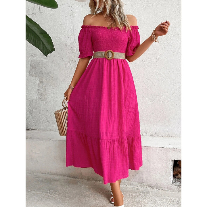 Damen Off-Shoulder Maxikleid mit voluminösen Ärmeln und fließendem Schnitt Drune