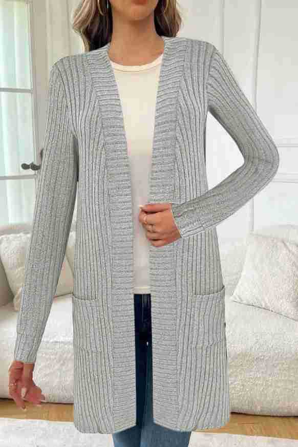 Damen Strickjacke mit asymmetrischem Saum und praktischen Taschen Drune