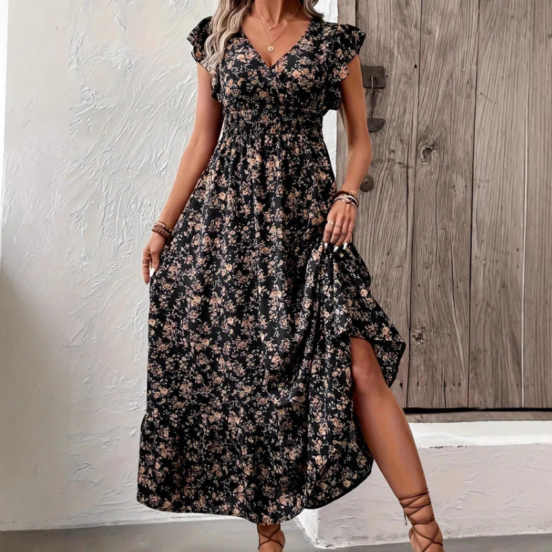 Damen Maxikleid mit floralem Design und voluminösen Ärmeln Drune