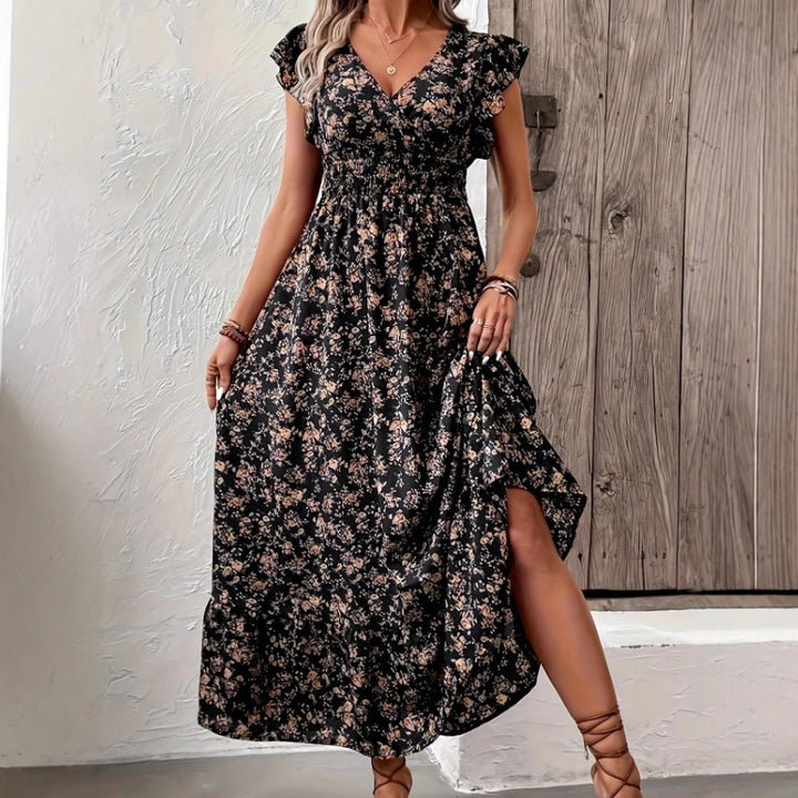 Damen Maxikleid mit floralem Design und voluminösen Ärmeln Drune
