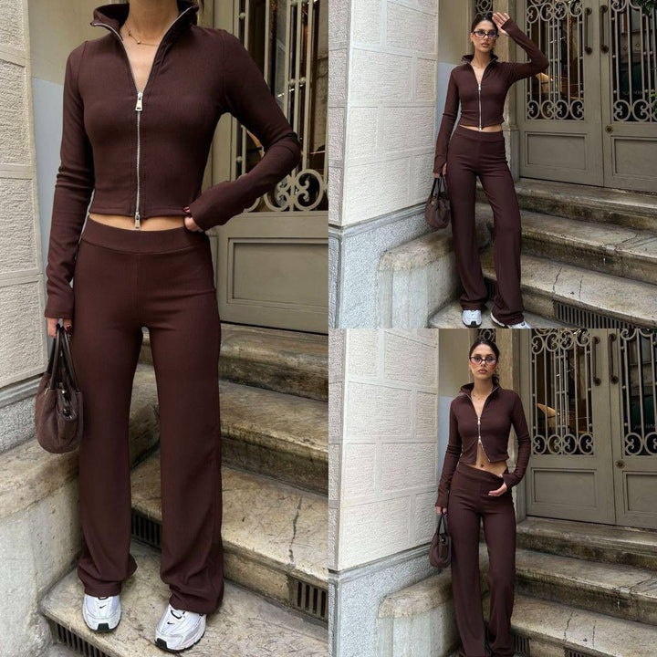 Damen cropped Zip-Top und weite Hose Set Drune