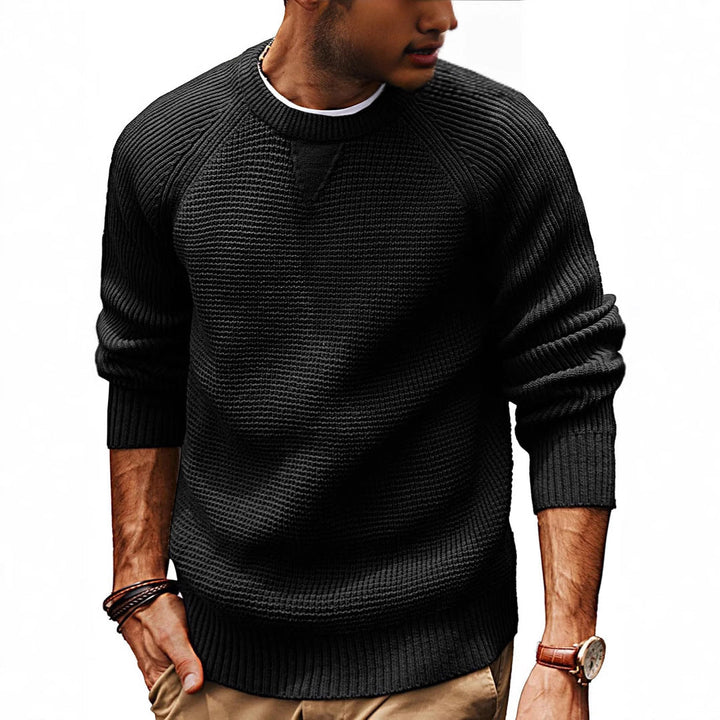 Herren lässiger Strickpullover mit strukturiertem Gewebemuster und Rundhalsausschnitt Drune