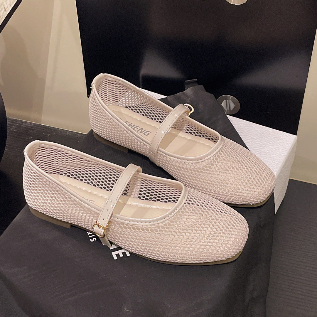 Damen Bequeme Mesh-Ballerinas mit verstellbarem Riemchen Drune