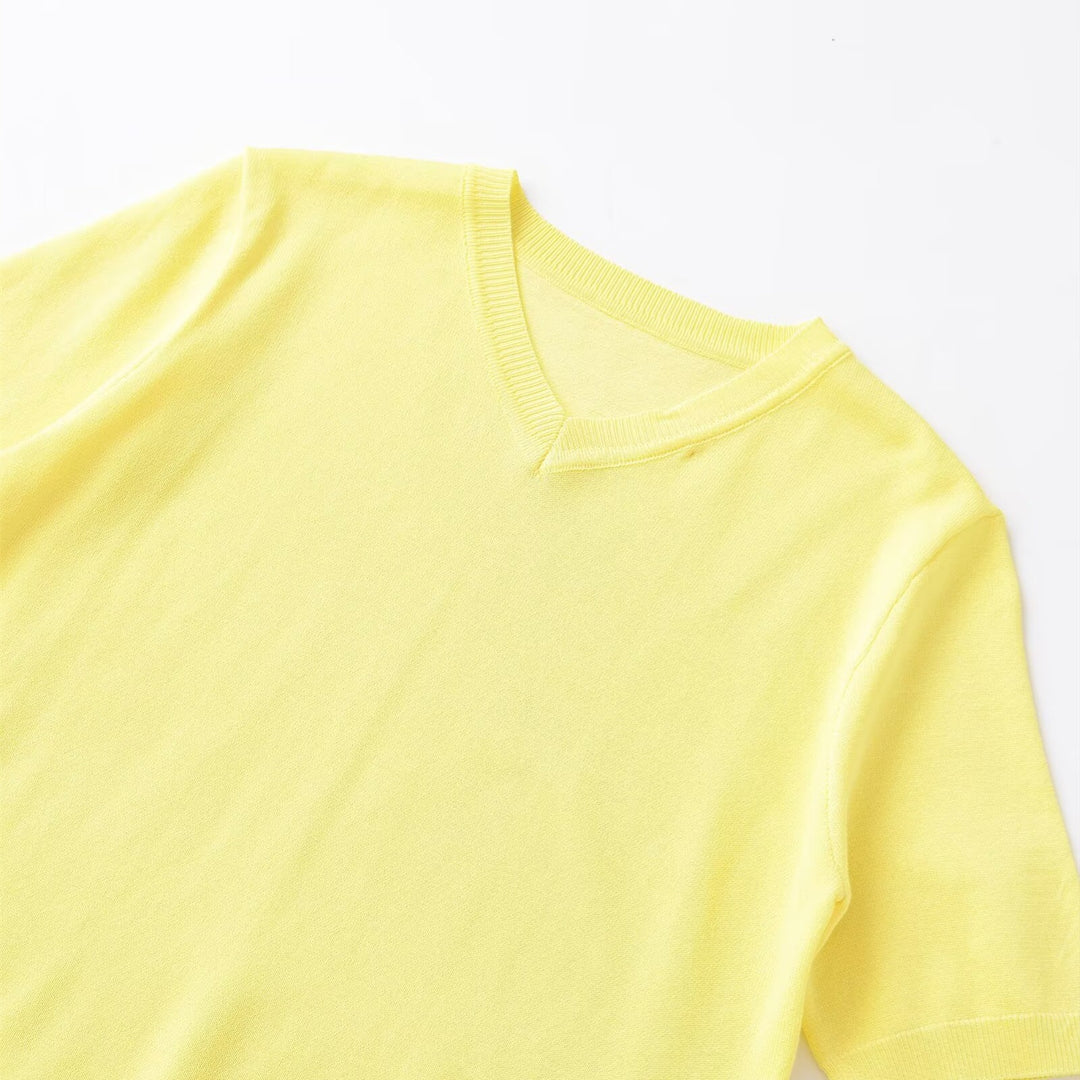 Damen Kurzarm-V-Ausschnitt Pullover Drune