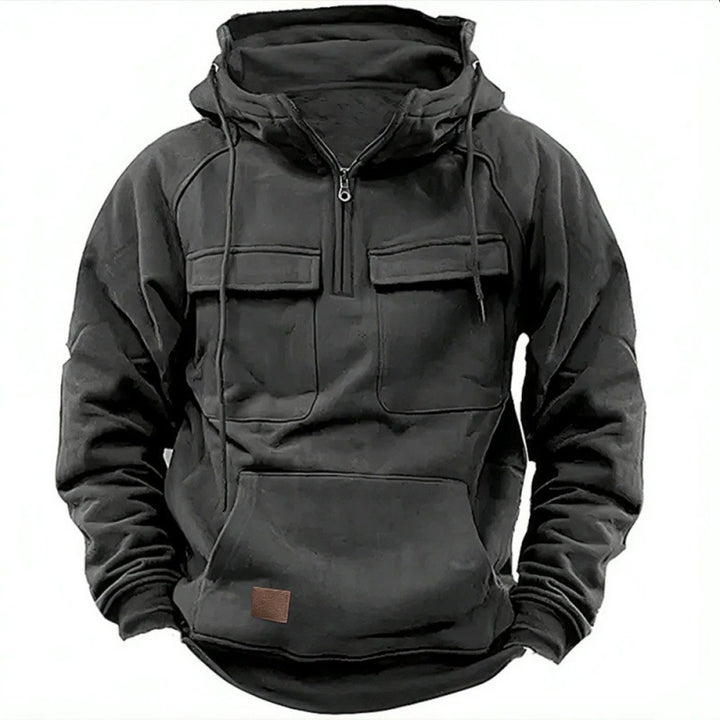 Herren funktionale Kapuzenpullover mit praktischen Taschen und kurzem Reißverschluss Drune