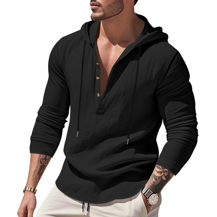 Herren nan lässiges Kapuzenshirt mit Knopfleiste und schmaler Passform Drune