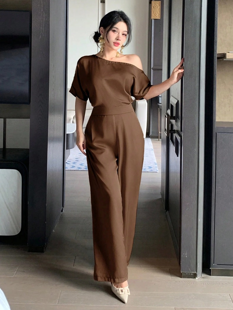 Damen Ein Schulter Jumpsuit mit weitem Bein und elegantem Schnitt Drune
