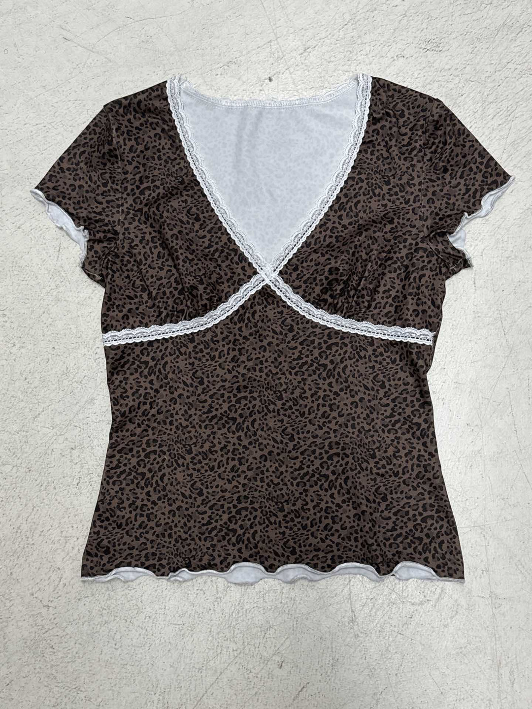 Damen Oberteil mit Leopardenmuster und Spitzendetails Drune