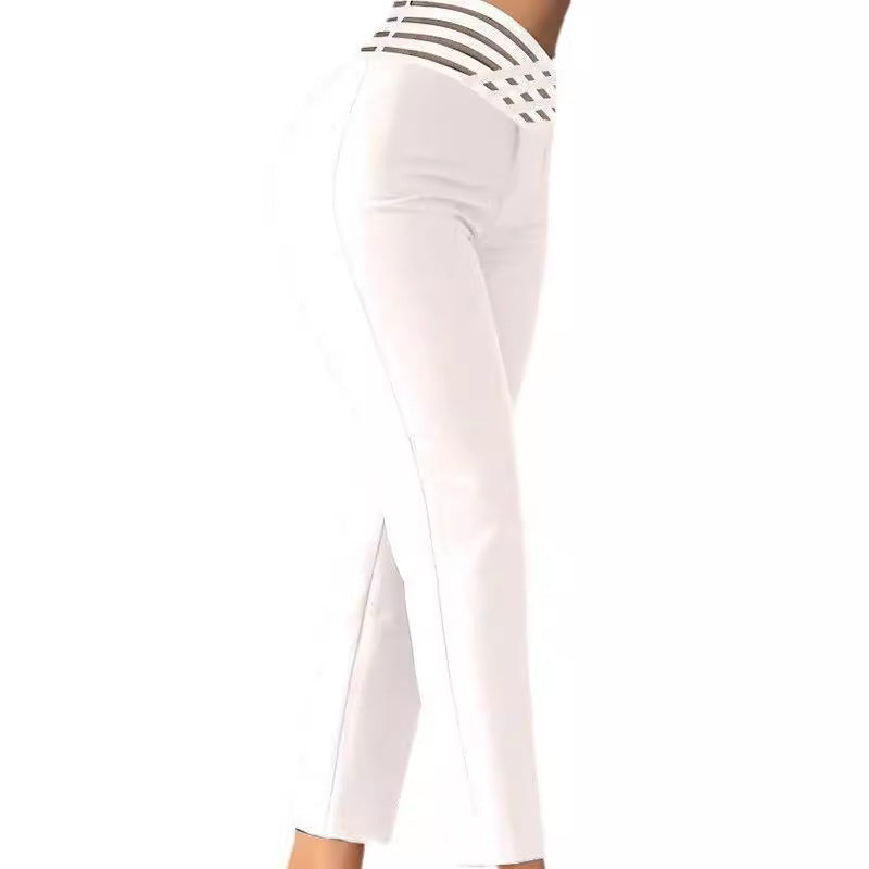 Damen Hochtaillierte Stretch-Hose mit transparentem Gummibund Drune
