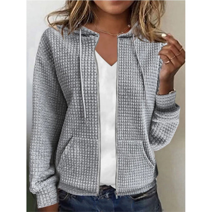 Damen leichte Waffelstruktur Kapuzenjacke mit praktischen Taschen Drune