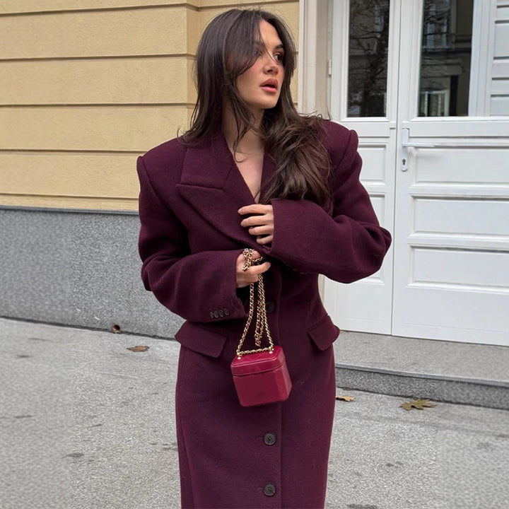Damen eleganter Wollmantel mit strukturiertem Design und praktischen Taschen Drune
