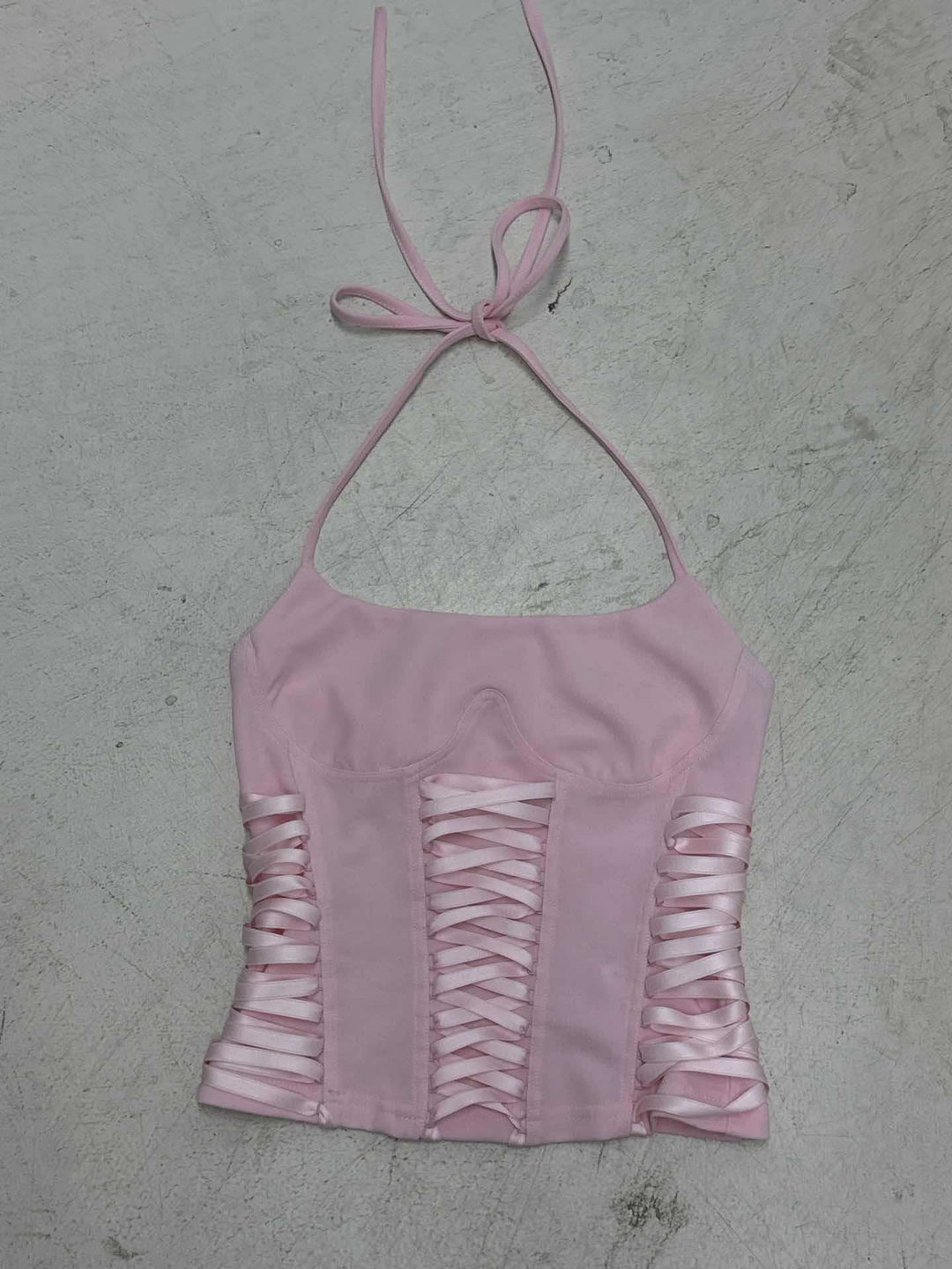 Damen Crop-Top mit verspieltem Schnürdesign und eleganten Trägern Drune