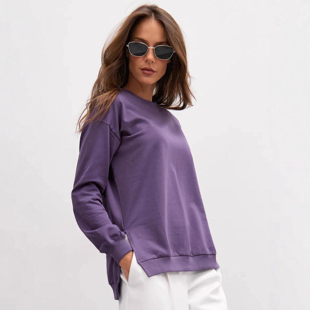 Damen bequemer Sweatshirt mit seitlichen Schlitzen Drune