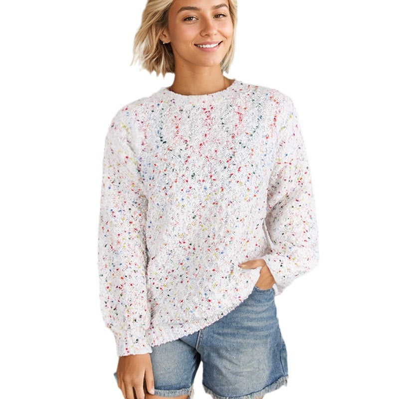 Damen luftiger Strickpullover mit buntem Garn und weichem Griff Drune