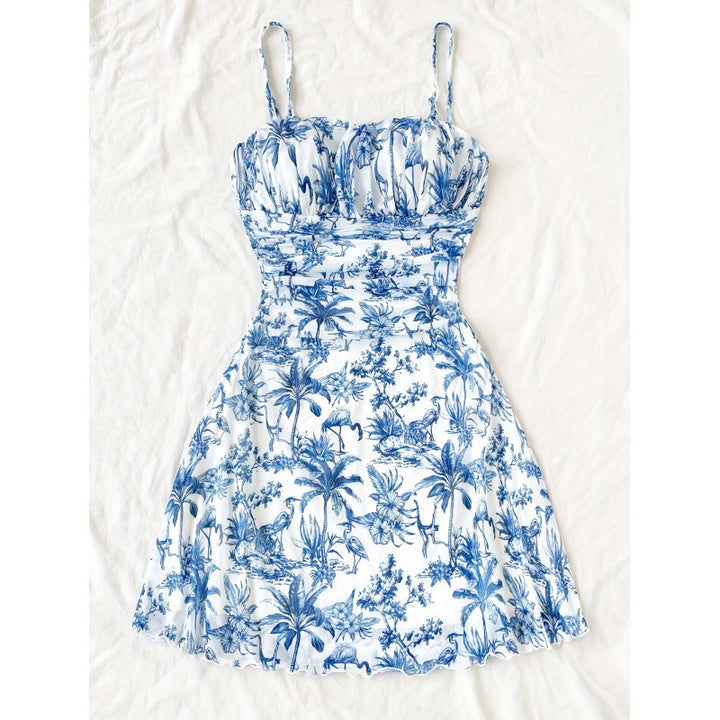 Damen Sommerliches Minikleid mit floralem Muster und Trägerdetails Drune