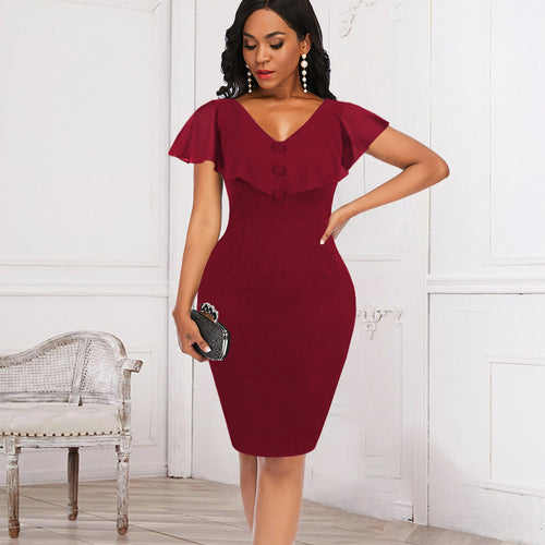 Damen figurbetontes Kleid mit eleganter Rüschendetail Drune