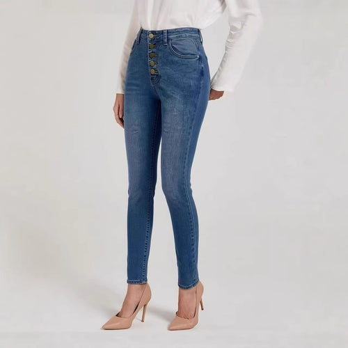 Damen Slim-Fit Jeans mit eleganter Knopfleiste und hohem Bund Drune