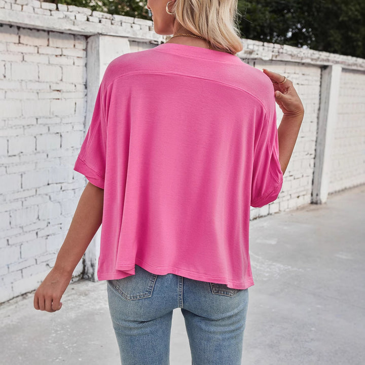 Damen lässiges cropped Oberteil mit weiten Ärmeln und Rundhalsausschnitt Drune