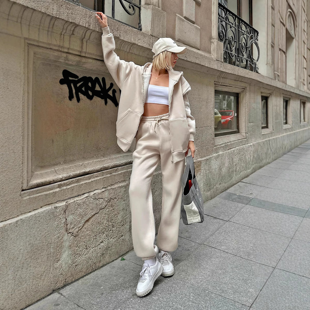 Damen lässiger Hoodie- und Jogginghose-Set Drune