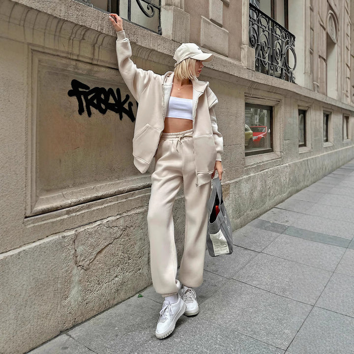 Damen lässiger Hoodie- und Jogginghose-Set Drune