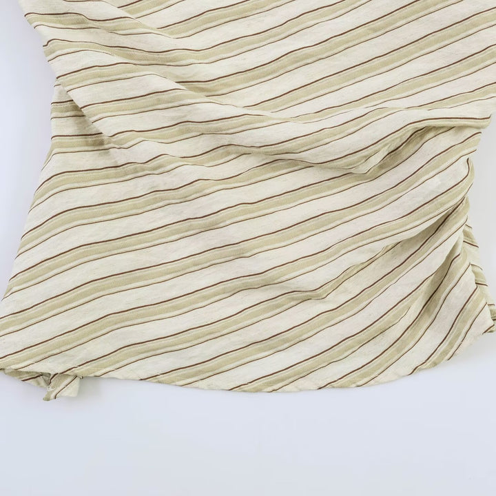 Damen asymmetrisches Oberteil mit eleganter Bindegurtdetail und feinen Streifen Drune