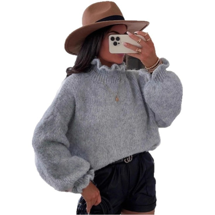 Damen kuscheliger Rollkragenpullover mit voluminösen Ärmeln Drune