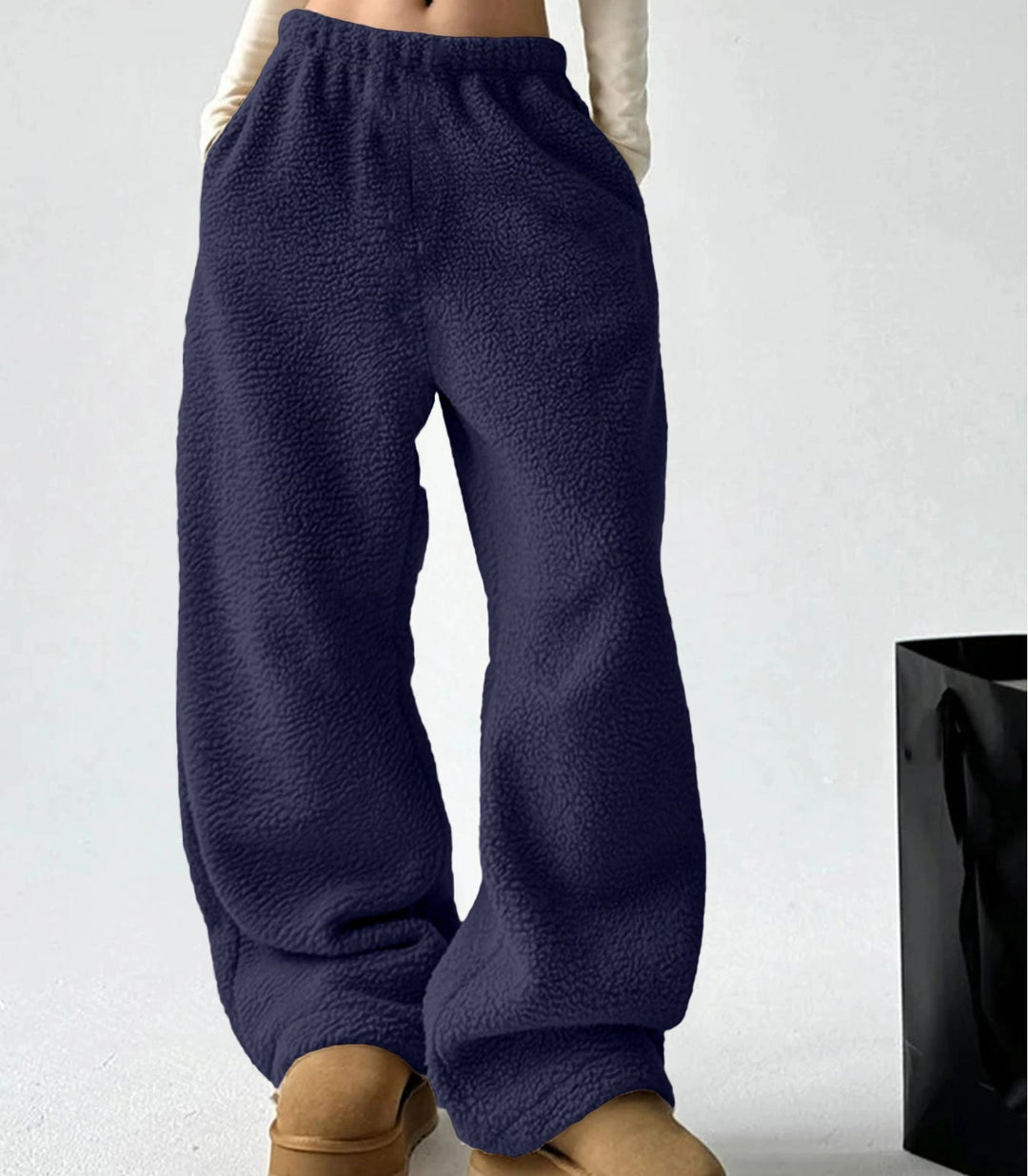 Damen bequeme Fleece-Hose mit weitem Schnitt und elastischem Bund Drune