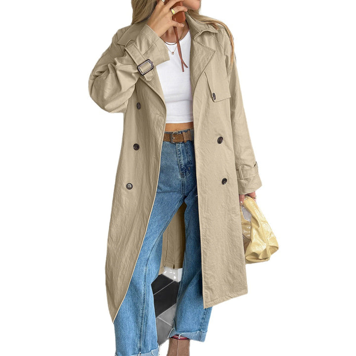 Damen nan klassischer Trenchcoat mit Doppelreihe, Taillengürtel, verstellbaren Manschetten und geraden Knopfleiste Drune