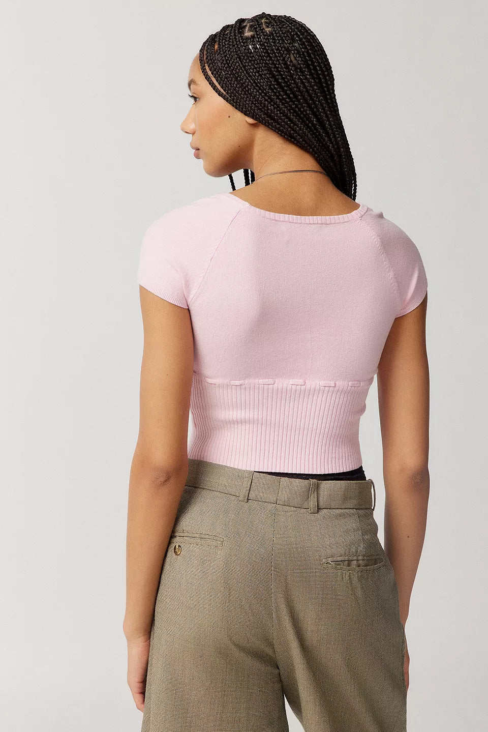 Damen Cropped Strickoberteil mit variabler Schnürung und tiefem Ausschnitt Drune