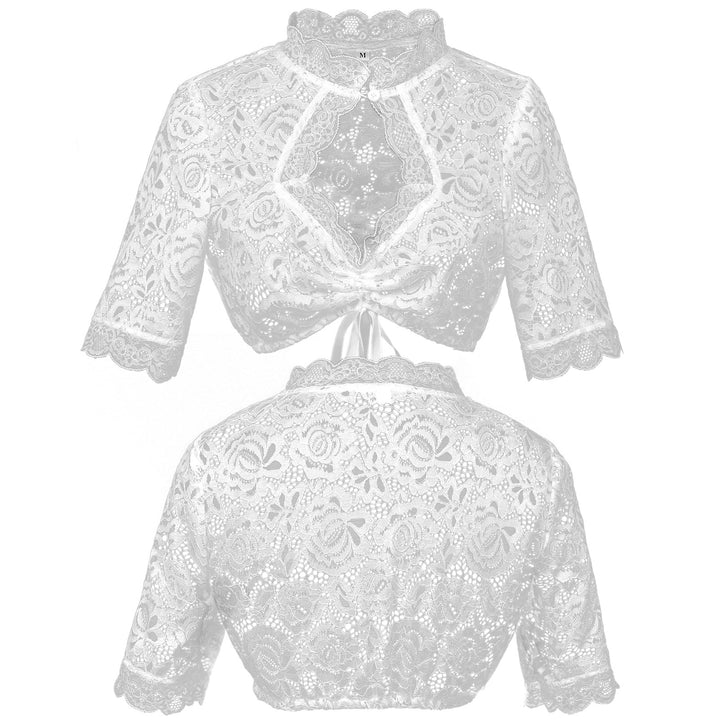 Damen nan Spitzenbolero kurz mit Stehkragen und Bindeband Drune