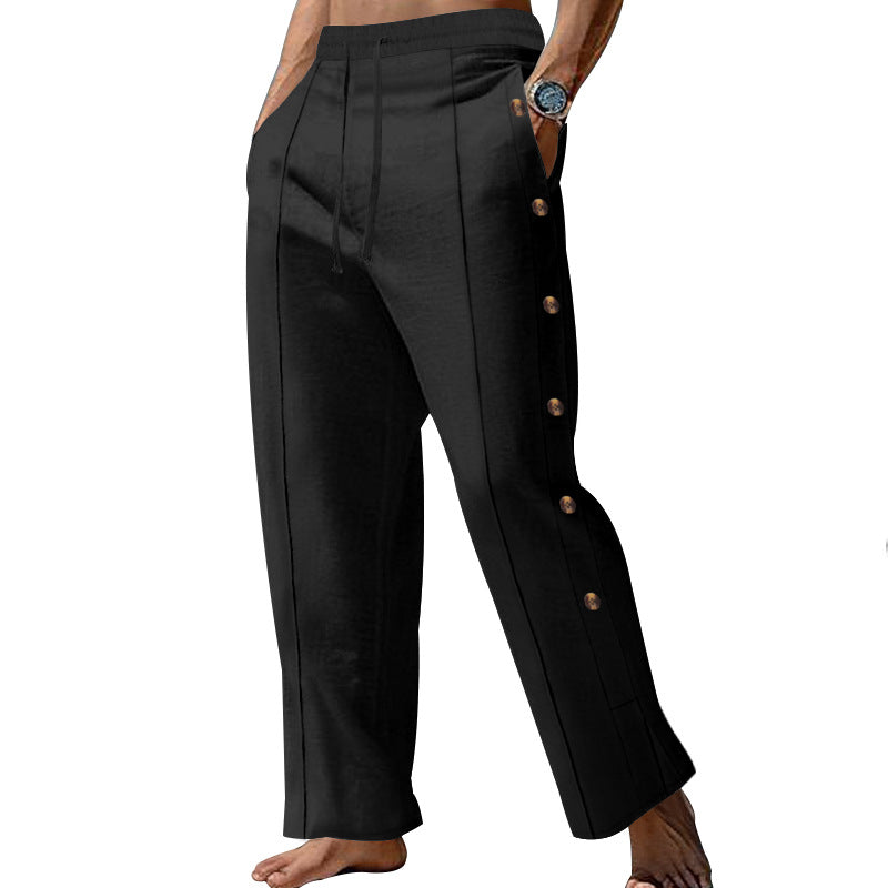 Herren nan maritime Relaxhose mit weitem Bein, elastischem Kordelzugbund und seitlicher Knopfleiste Drune